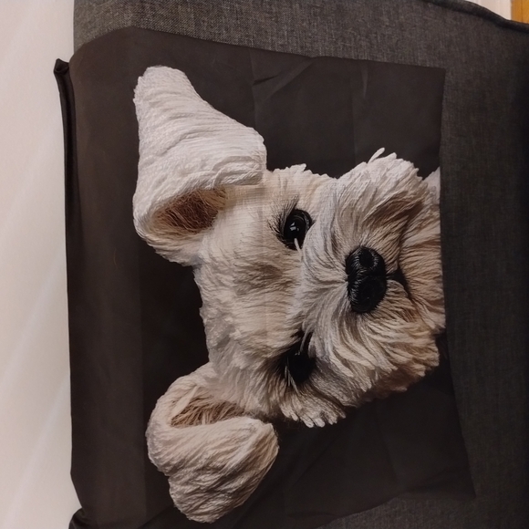 Cream and Black Dog pillow cover Bedding with Fluffy Shaggy Coat - Picture 2 of 3